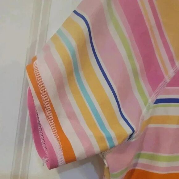𝅺Lands' End Girl's Multicolor Striped Swim Rashguard Short Sleeves - Picture 5 of 9